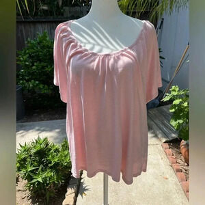 Lilla P Blush Pink Blouse Flowy 100% Cotton elbow length sleeve Size L